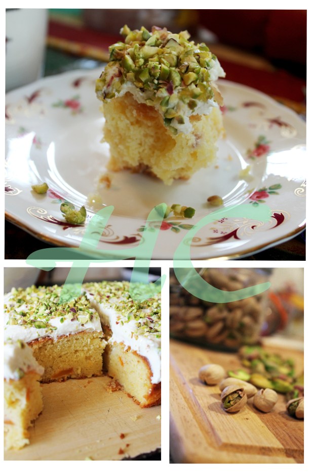 Gluten-Free Peach, White Choc and Pistachio Cake